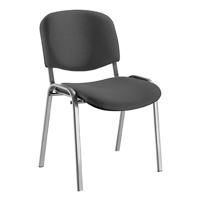 Chaise Anthra avec assise et dossier tissu Bali gris orage - structure 4 pieds m�tal de forme ovale gris aluminium avec embouts de protection antid�rapants - contre-coque en polypropyl�ne noir