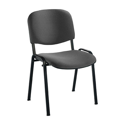 Chaise Anthra avec assise et dossier tissu Bali gris orage - structure 4 pieds m�tal de forme ovale noir avec embouts de protection antid�rapants - contre-coque en polypropyl�ne noir