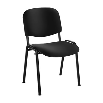 Chaise Anthra avec assise et dossier similicuir noir - structure 4 pieds m�tal de forme ovale noir avec embouts de protection antid�rapants - contre-coque en polypropyl�ne noir