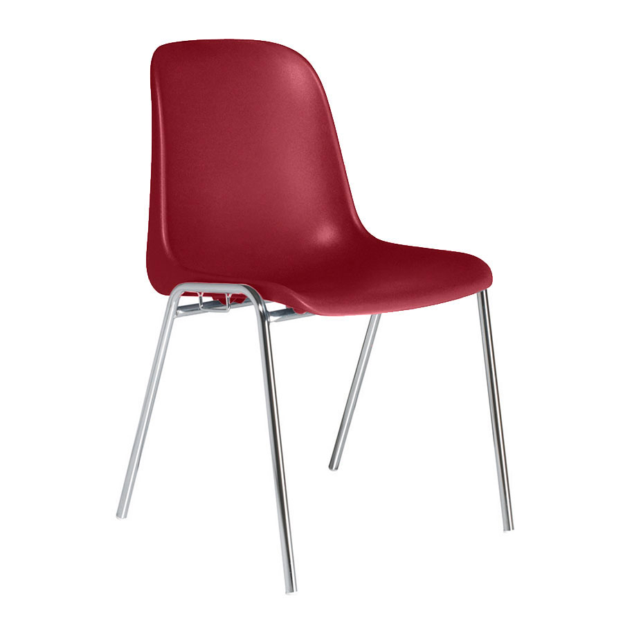 Chaise meeting avec pice d'accroche - coque moul en polypro bordeaux - structure 4 pieds en tube d'acier chrom o 18 mm