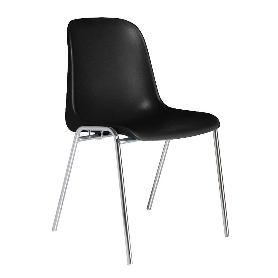 Chaise meeting avec pice d'accroche - coque moul en polypro noir - structure 4 pieds en tube d'acier chrom o 18 mm