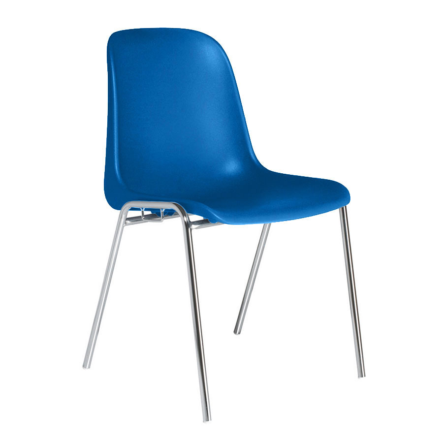 Chaise meeting standard avec coque moul en polypro bleu - structure 4 pieds en tube d'acier chrom o 18 mm