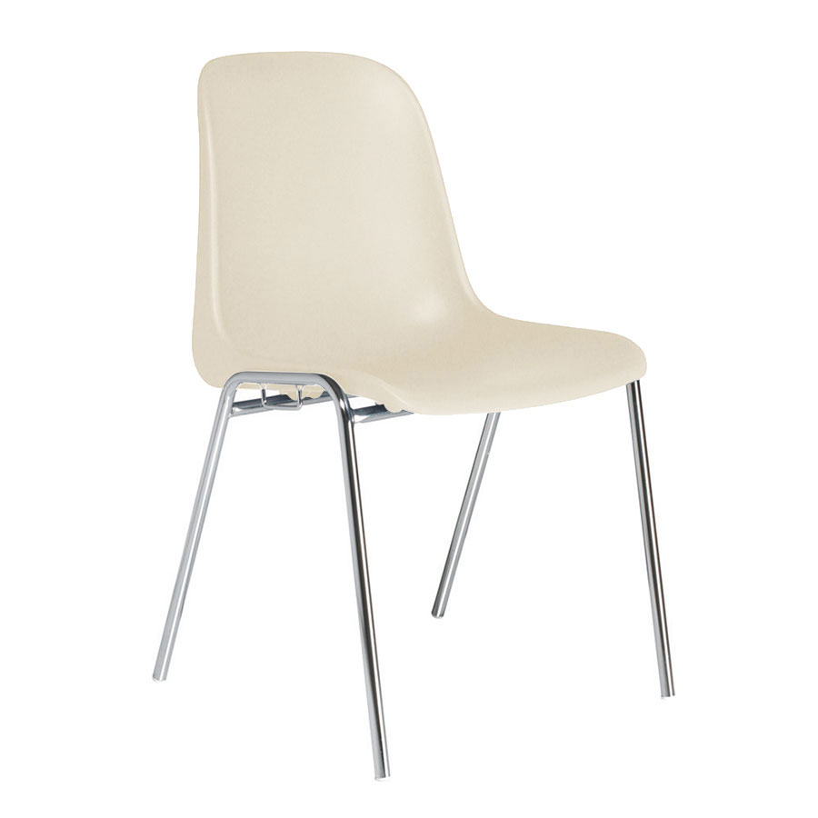 Chaise meeting standard avec coque moul en polypro beige - structure 4 pieds en tube d'acier chrom o 18 mm