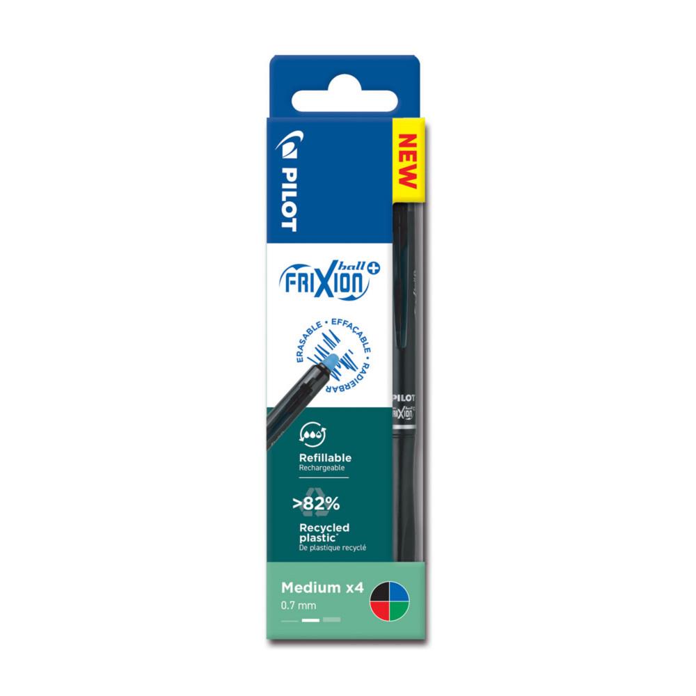 Plus FriXion Ball Pilot - Pilot Stylo roller encre gel effa�able et rechargeable - Pointe moyenne - Pochette de 4 assortis