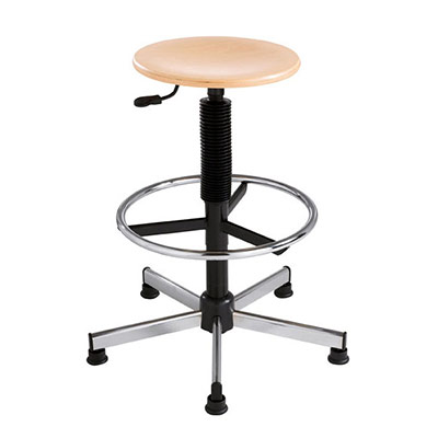 Tabouret dessinateur assise htre naturel - pitement chrome sur patins
