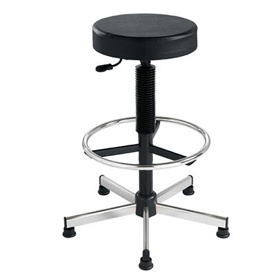 Tabouret dessinateur - assise rembourre mousse recouverte similicuir noir - pitement chrome sur patins