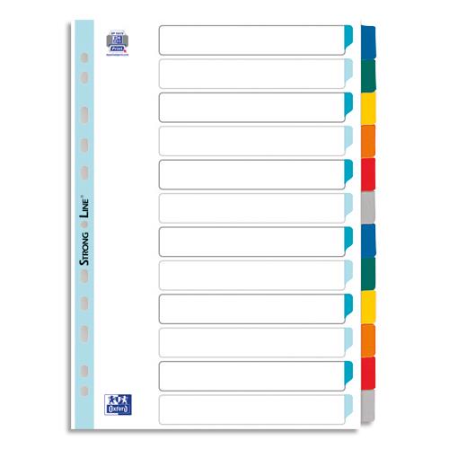 Intercalaires touches neutres - carte blanche - onglet renforcs colors - A4+ - 12 positions