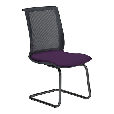 Sige visiteur Coach - dossier rsille - assise tissu prune - structure luge noire