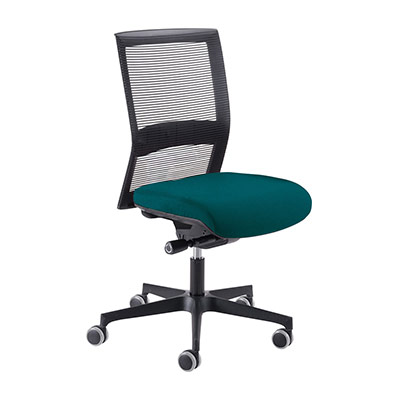 Si�ge de bureau � roulettes Coach - dossier r�sille - assise tissu vert canard - synchrone ergonomique - pi�tement m�tal noir