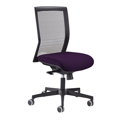 Si�ge de bureau � roulettes Coach - dossier r�sille - assise tissu prune - synchrone - pi�tement m�tal noir
