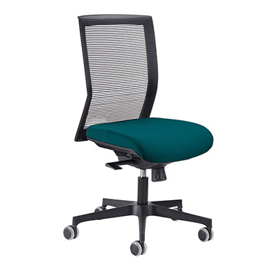 Si�ge de bureau � roulettes Coach - dossier r�sille - assise tissu vert canard - synchrone - pi�tement m�tal noir