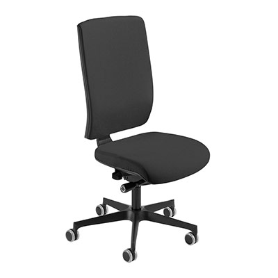 Si�ge de bureau � roulettes Coach - assise et dossier tissu gris - synchrone ergonomique - pi�tement m�tal noir