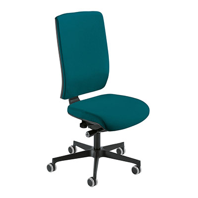 Sige de bureau  roulettes Coach - assise et dossier tissu vert canard - synchrone ergonomique - pitement mtal noir