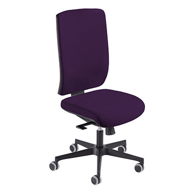 Sige de bureau  roulettes Coach - assise et dossier tissu prune - synchrone - pitement mtal noir