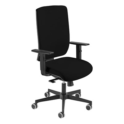 Sige de bureau  roulettes Coach - assise et dossier tissu noir - synchrone - accotoirs 4D - pitement mtal noir