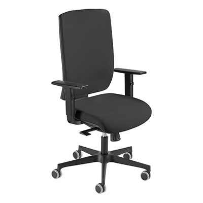Sige de bureau  roulettes Coach - assise et dossier tissu gris - synchrone - accotoirs 4D - pitement mtal noir