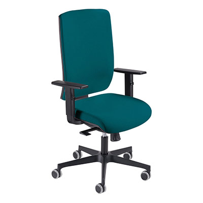 Sige de bureau  roulettes Coach - assise et dossier tissu vert canard - synchrone - accotoirs 4D - pitement mtal noir