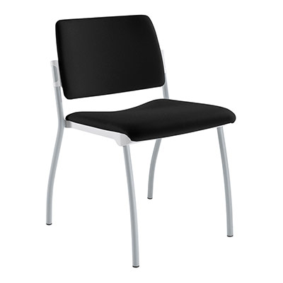 Chaise Inventiv 4 pieds finition gris aluminium revtement tissu Bali noir - dossier avec contre-coque noire