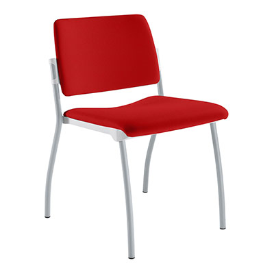 Chaise Inventiv 4 pieds finition gris aluminium revtement tissu Bali rouge vif - dossier avec contre-coque noire