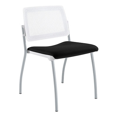 Chaise Inventiv 4 pieds finition gris aluminium dossier rsille blanche avec contre-coque noire - assise revtement tissu Bali noir