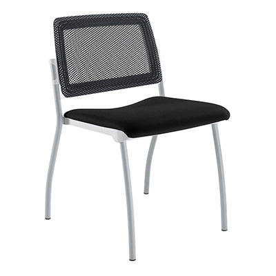 Chaise Inventiv 4 pieds finition gris aluminium dossier rsille noire avec contre-coque noire - assise revtement tissu Bali noir