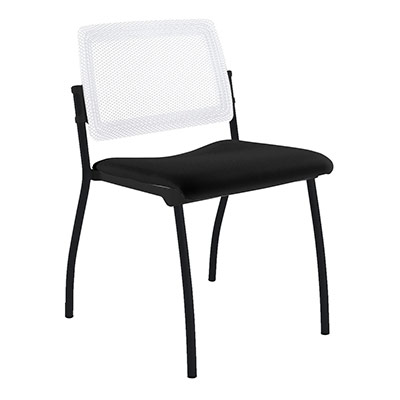 Chaise Inventiv 4 pieds finition noir dossier rsille blanche avec contre-coque noire - assise revtement tissu Bali noir