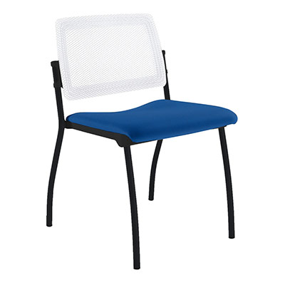 Chaise Inventiv 4 pieds finition noir dossier rsille blanche avec contre-coque noire - assise revtement tissu Bali bleu lectrique