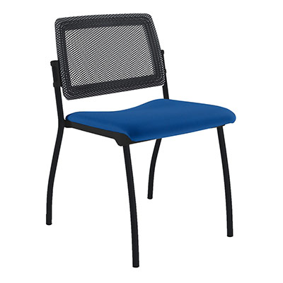 Chaise Inventiv 4 pieds finition noir dossier rsille noire avec contre-coque noire - assise revtement tissu Bali bleu lectrique