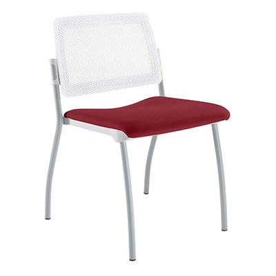 Chaise Inventiv 4 pieds finition gris aluminium dossier rsille blanche avec contre-coque noire - assise revtement tissu Bali bordeaux royal