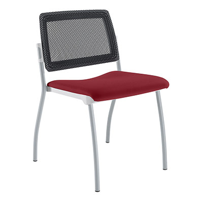 Chaise Inventiv 4 pieds finition gris aluminium dossier rsille noire avec contre-coque noire - assise revtement tissu Bali bordeaux royal