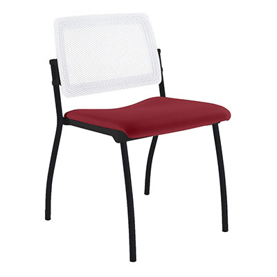 Chaise Inventiv 4 pieds finition noir dossier rsille blanche avec contre-coque noire - assise revtement tissu Bali bordeaux royal