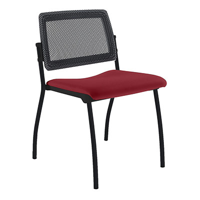 Chaise Inventiv 4 pieds finition noir dossier rsille noire avec contre-coque noire - assise revtement tissu Bali bordeaux royal