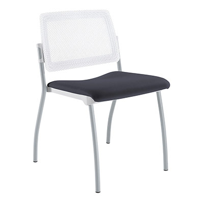Chaise Inventiv 4 pieds finition gris aluminium dossier rsille blanche avec contre-coque noire - assise revtement tissu Bali gris orage
