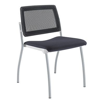 Chaise Inventiv 4 pieds finition gris aluminium dossier rsille noire avec contre-coque noire - assise revtement tissu Bali gris orage