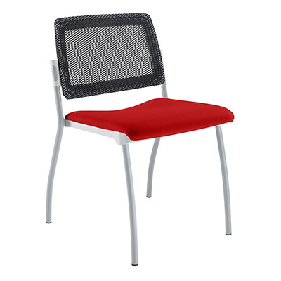 Chaise Inventiv 4 pieds finition gris aluminium dossier rsille noire avec contre-coque noire - assise revtement tissu Bali rouge vif