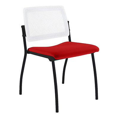 Chaise Inventiv 4 pieds finition noir dossier rsille blanche avec contre-coque noire - assise revtement tissu Bali rouge vif