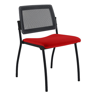 Chaise Inventiv 4 pieds finition noir dossier rsille noire avec contre-coque noire - assise revtement tissu Bali rouge vif