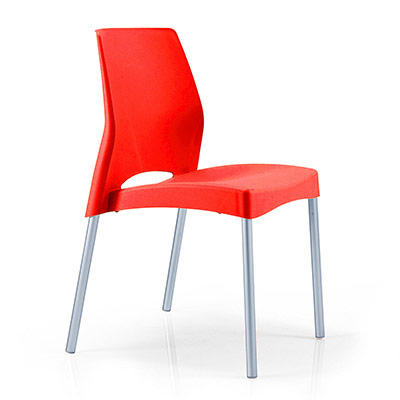 Lot de 2 chaises Pim's avec coque en polypro rouge trait anti-UV - structure 4 pieds en tube d'aluminium anodis gris aluminium