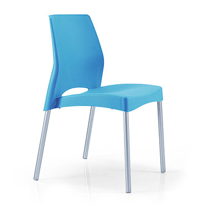 Lot de 2 chaises Pim's avec coque en polypro bleu ciel trait anti-UV - structure 4 pieds en tube d'aluminium anodis gris aluminium