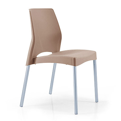 Lot de 2 chaises Pim's avec coque en polypro taupe trait anti-UV - structure 4 pieds en tube d'aluminium anodis gris aluminium