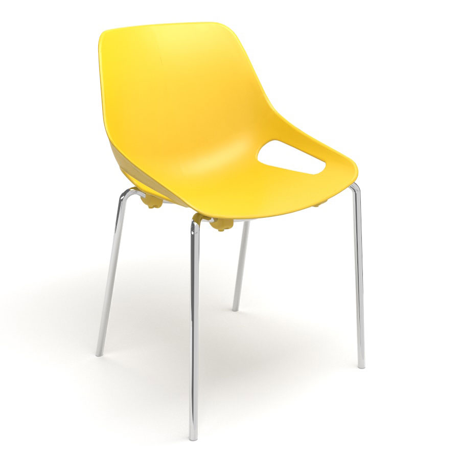 Chaise 4 pieds Rosalie sans placet - Pied mtal chrom - Assise polypropylne jaune