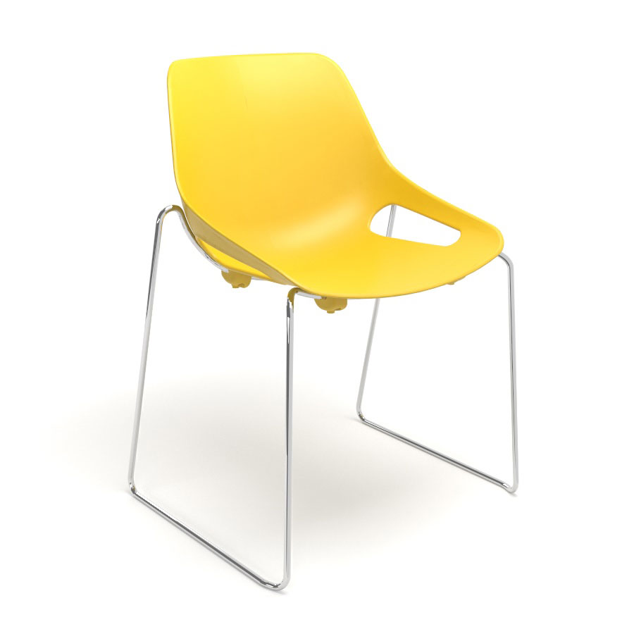 Chaise Rosalie pitement traineau sans placet - Pied mtal chrom - Assise polypropylne jaune