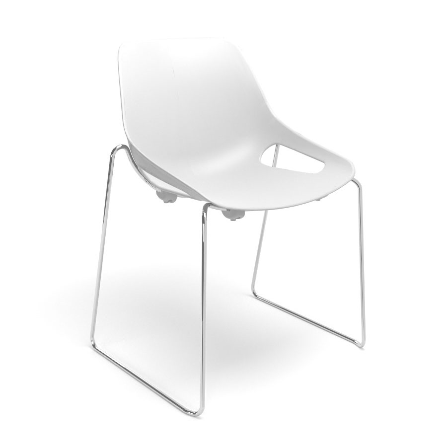 Chaise Rosalie pitement traineau sans placet - Pied mtal chrom - Assise polypropylne blanc