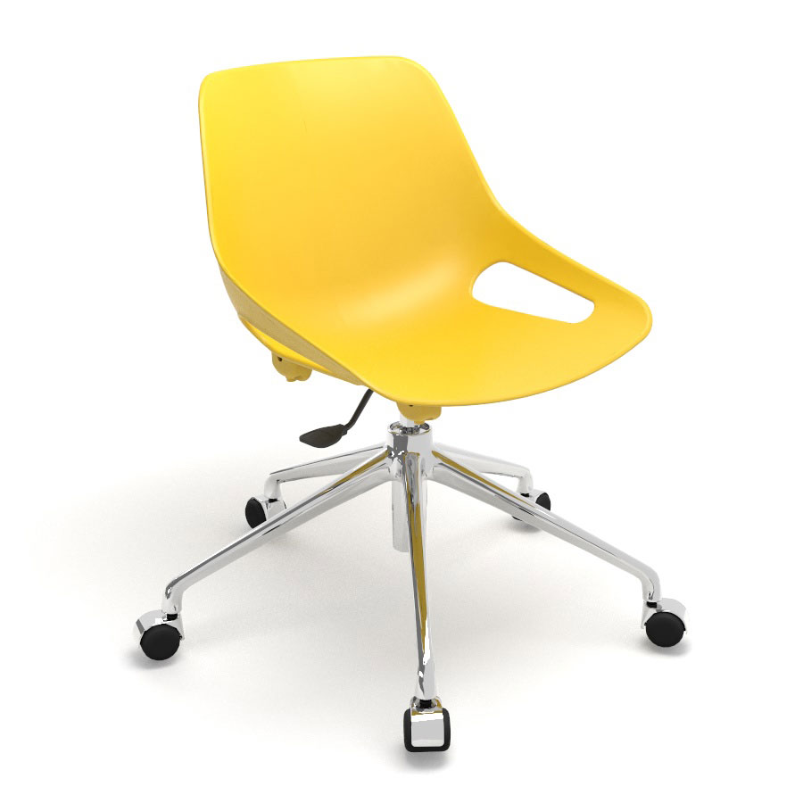 Chaise Rosalie pi�tement roulettes sans placet - Pied m�tal chrom� - Assise polypropyl�ne jaune