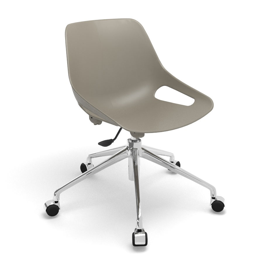 Chaise Rosalie pi�tement roulettes sans placet - Pied m�tal chrom� - Assise polypropyl�ne gris