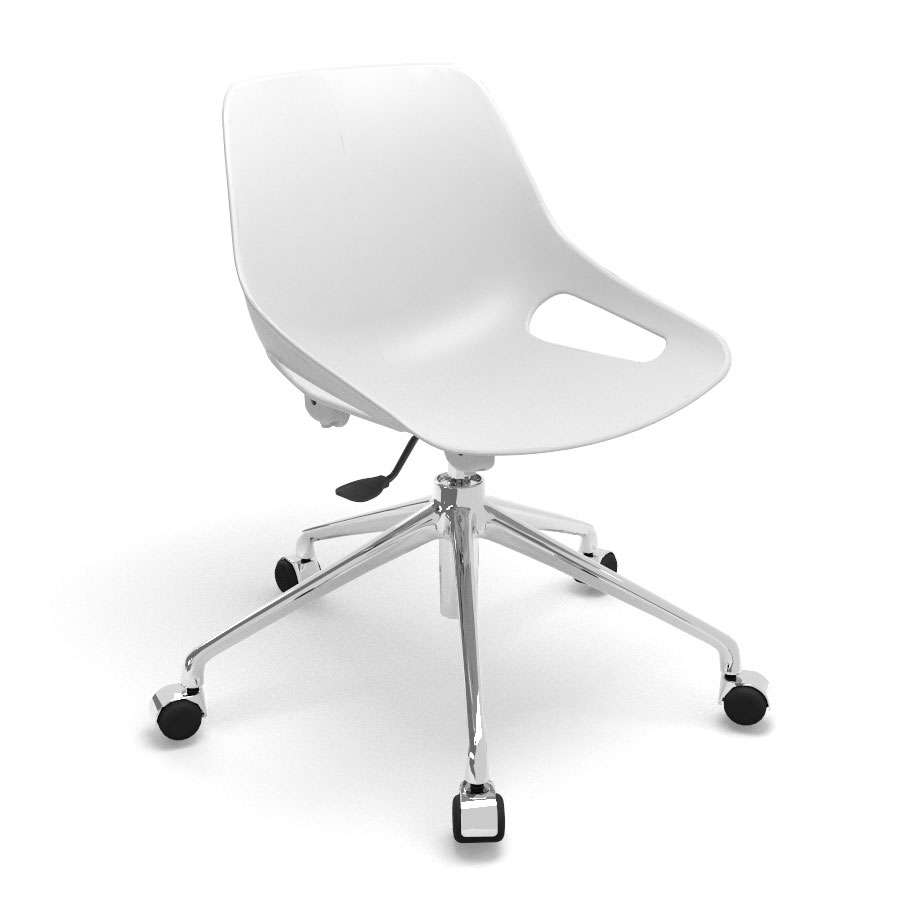 Chaise Rosalie pi�tement roulettes sans placet - Pied m�tal chrom� - Assise polypropyl�ne blanc