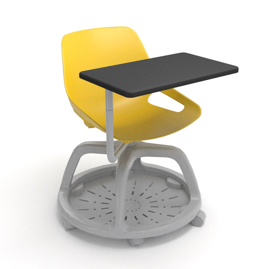 Lot de 2 chaises Campus sans placet - Pied polypropylne gris trs clair - Assise polypropylne jaune - avec tablette ecritoire pivotante