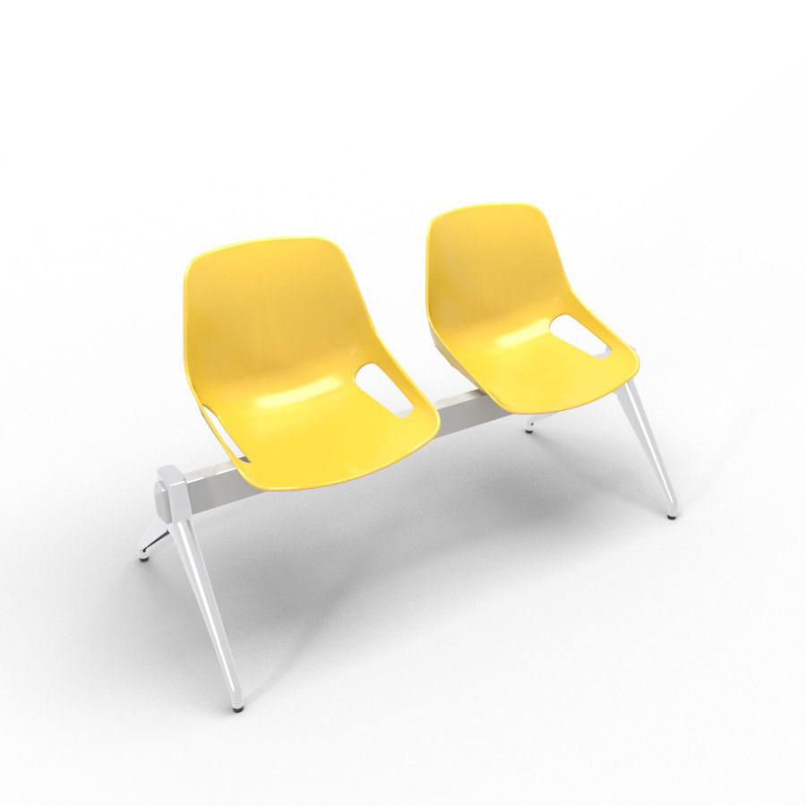 Poutre Rosalie 2 places assise polypropylne jaune - pitement aluminium poli - traverse mtal gris aluminium