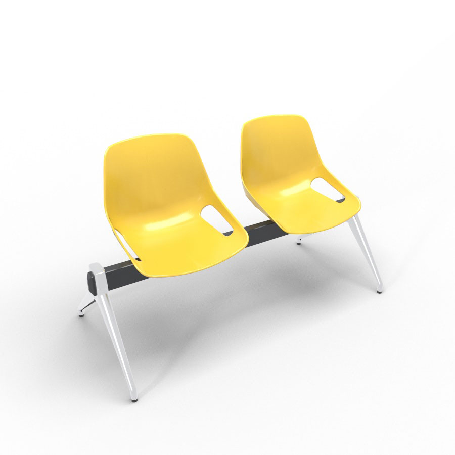 Poutre Rosalie 2 places assise polypropylne jaune - pitement aluminium poli - traverse mtal lisse noir