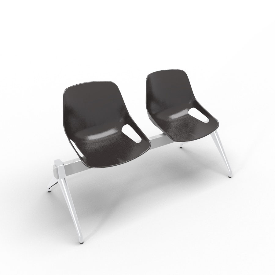 Poutre Rosalie 2 places assise polypropylne brun noir - pitement aluminium poli - traverse mtal gris aluminium